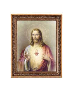 15.5" x 19.5" Vintage Bronze Acanthus Leaves Frame with Velvet Backing and Plexiglass with a 12" x 16" Sacred Heart of Jesus Print