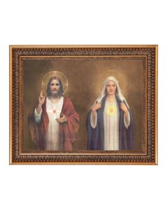 12" x 16" The Sacred Hearts Print in 15.5" x 19.5" Vintage Bronze Acanthus Leaves Frame with Velvet Backing and Plexiglass