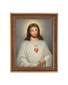 15.5" x 19.5" Vintage Bronze Acanthus Leaves Frame with Velvet Backing and Plexiglass with a 12" x 16" The Sacred Heart of Jesus Print 