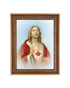 12" x 16" Sacred Heart of Jesus Print in a 15.5" x 19.5" Bronze  Acanthus Leaves Frame with Velvet Backing and Plexiglass
