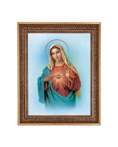15.5" x 19.5" Vintage Bronze Acanthus Leaves Frame with Velvet Backing and Plexiglass with a 12" x 16" Immaculate Heart of Mary Print 