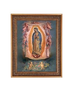 15.5" x 19.5" Vintage Bronze Acanthus Leaves Frame with Velvet Backing and Plexiglass with in 12" x 16" O.L. of Guadalupe Print