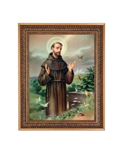 12" x 16" St. Francis in Nature Print in 15.5" x 19.5" Vintage Bronze Acanthus Leaves Frame with Velvet Backing and Plexiglass