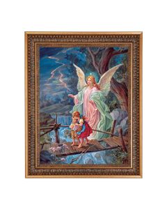 12" x 16" Guardian Angel Print in 15.5" x 19.5" Vintage Bronze Acanthus Leaves Frame with Velvet Backing and Plexiglass