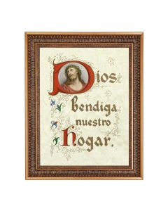 15.5" x 19.5" Vintage Bronze Acanthus Leaves Frame with Velvet Backing and Plexiglass with a 12" x 16" House Blessing (Spanish) Print 