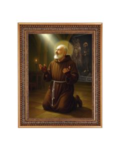 12" x 16" Saint Pio at Prayer Print in 15.5" x 19.5" Vintage Bronze Acanthus Leaves Frame with Velvet Backing and Plexiglass