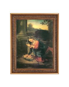 12" x 16" Corregio Adoration of the Christ Child Print in 15.5" x 19.5" Vintage Bronze Acanthus Leaves Frame with Velvet Backing and Plexiglass