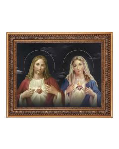 15.5" x 19.5" Vintage Bronze Acanthus Leaves Frame with Velvet Backing and Plexiglass with a 12" x 16" Sacred Hearts Print