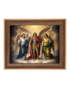 12" x 16" The Three Archangels Print in 15.5" x 19.5" Vintage Bronze Acanthus Leaves Frame with Velvet Backing and Plexiglass