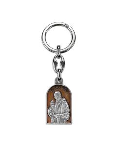 Padre Pio Keychain with Brown Epoxy