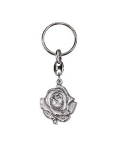 Silver Oxidized Double Rosebud Keychain with Divine Mercy and O.L. of Guadalupe