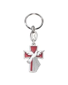 Red Epoxied Cross with Holy Spirit Confirmation Keychain