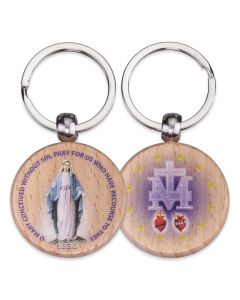 Miraculous Medal Round Wooden Keychain