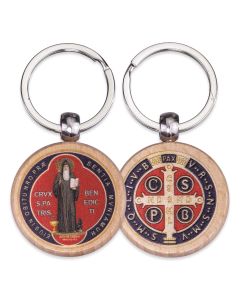 St. Benedict Round Wooden Keychain