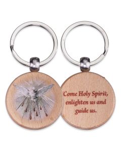 Holy Spirit Round Wooden Keychain