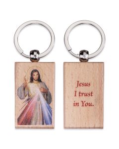 Divine Mercy Rectangular Wooden Keychain