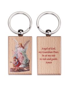 Guardian Angel Rectangular Wooden Keychain