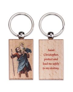St. Christopher Rectangular Wooden Key Chain