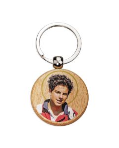 St. Carlo Acutis Round Wooden Keychain