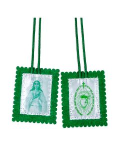 1 1/2" X 2" Green Felt Scapular on Green Cords.
