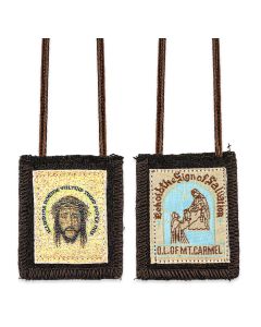 1 1/2" x 2" Holy Face of Jesus and Our Lady of Mt. Carmel Brown Wool Scapular