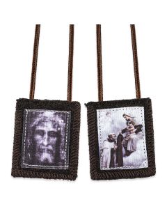 1 3/4" x 2"  Shroud of Jesus Brown Scapular. 2 15" Brown Cords