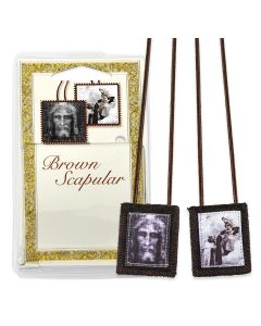 1 3/4"x 2" Shroud of Jesus Brown Scapular in Deluxe Packaging