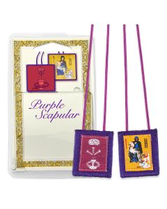 1 3/4" x 2" Benediction and Protection Purple Wool Scapular in Deluxe Packaging