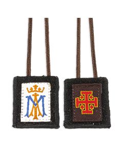 1 3/4" X 2" Ave Maria and Jerusalem Cross Genuine Brown Wool Scapular.