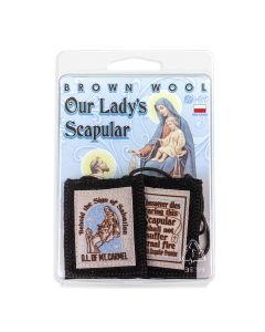Our Lady of Mt. Carmel Brown Wool Scapular in Deluxe Packaging