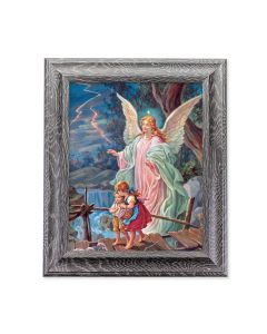 10 1/2" x 12 1/2" Grey Oak Finish Frame with an 8" x 10" Guardian Angel Print