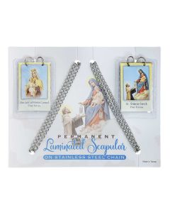 1 1/4" x 1 1/2" Machine Sewn Scapular Sealed in Soft Plastic Case on Stainless Steel Chains. (Sold in INC. of 3)-P65
