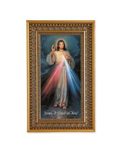 Divine Mercy Textured Art in 9" x 15" Antique Genuine Gold-Leaf Wood Frame with Acanthus Border