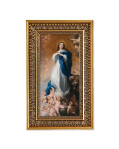 Immaculate Conception Textured Art in 9" x 15" Antique Genuine Gold-Leaf Wood Frame with Acanthus Border