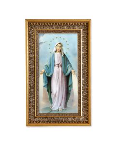 Our Lady of Grace Textured Art in 9" x 15" Antique Genuine Gold-Leaf Wood Frame with Acanthus Border