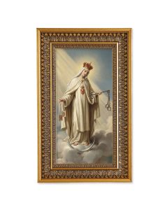 Our Lady of Mercy (Mercedes) Textured Art in 9" x 15" Antique Genuine Gold-Leaf Wood Frame with Acanthus Border