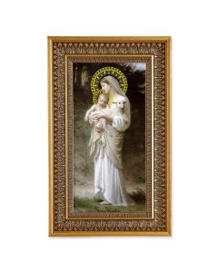 Bouguereau: Divine Innocence Textured Art in 9" x 15" Antique Genuine Gold-Leaf Wood Frame with Acanthus Border