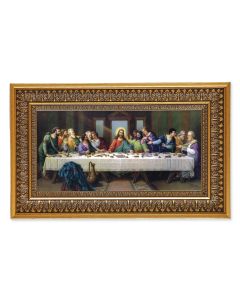 Zabateri: The Last Supper Textured Art in 9" x 15" Antique Genuine Gold-Leaf Wood Frame with Acanthus Border