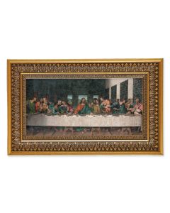 Da Vinci: The Last Supper Textured Art in 9" x 15" Antique Genuine Gold-Leaf Wood Frame with Acanthus Border