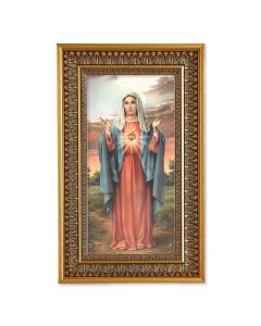 Immaculate Heart of Mary Textured Art in 9" x 15" Antique Genuine Gold-Leaf Wood Frame with Acanthus Border
