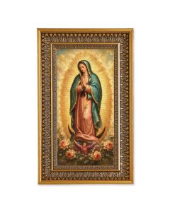 O.L. of Guadalupe Textured Art in 9" x 15" Antique Genuine Gold-Leaf Wood Frame with Acanthus Border