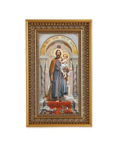 St. Joseph Textured Art in 9" x 15" Antique Genuine Gold-Leaf Wood Frame with Acanthus Border