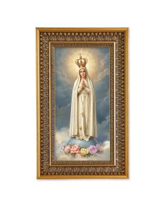 Pilgrim Virgin of Fatima Textured Art in 9" x 15" Antique Genuine Gold-Leaf Wood Frame with Acanthus Border