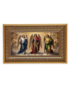 The Three Holy Angels Textured Art in 9" x 15" Antique Genuine Gold-Leaf Wood Frame with Acanthus Border