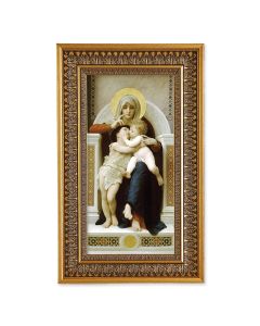 Bouguereau:Madonna with Christ Child and St. John the Baptist Textured Art in 9" x 15" Antique Genuine Gold-Leaf Wood Frame with Acanthus Border