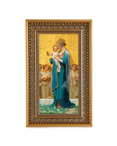 Vidal:Madonna and Child Textured Art in 9" x 15" Antique Genuine Gold-Leaf Wood Frame with Acanthus Border
