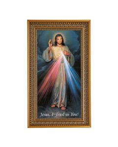 Divine Mercy Textured Art in 12" x 21" Antique Genuine Gold-Leaf Wood Frame with Acanthus Border