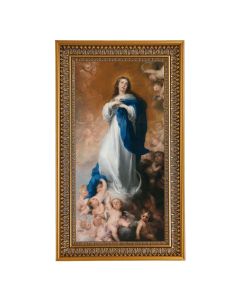 Immaculate Conception Textured Art in 12" x 21" Antique Genuine Gold-Leaf Wood Frame with Acanthus Border