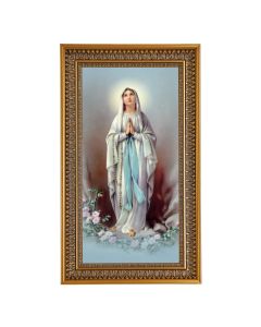 Our Lady of Lourdes Textured Art in 12" x 21" Antique Genuine Gold-Leaf Wood Frame with Acanthus Border