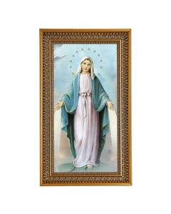Our Lady of Grace Textured Art in 12" x 21" Antique Genuine Gold-Leaf Wood Frame with Acanthus Border